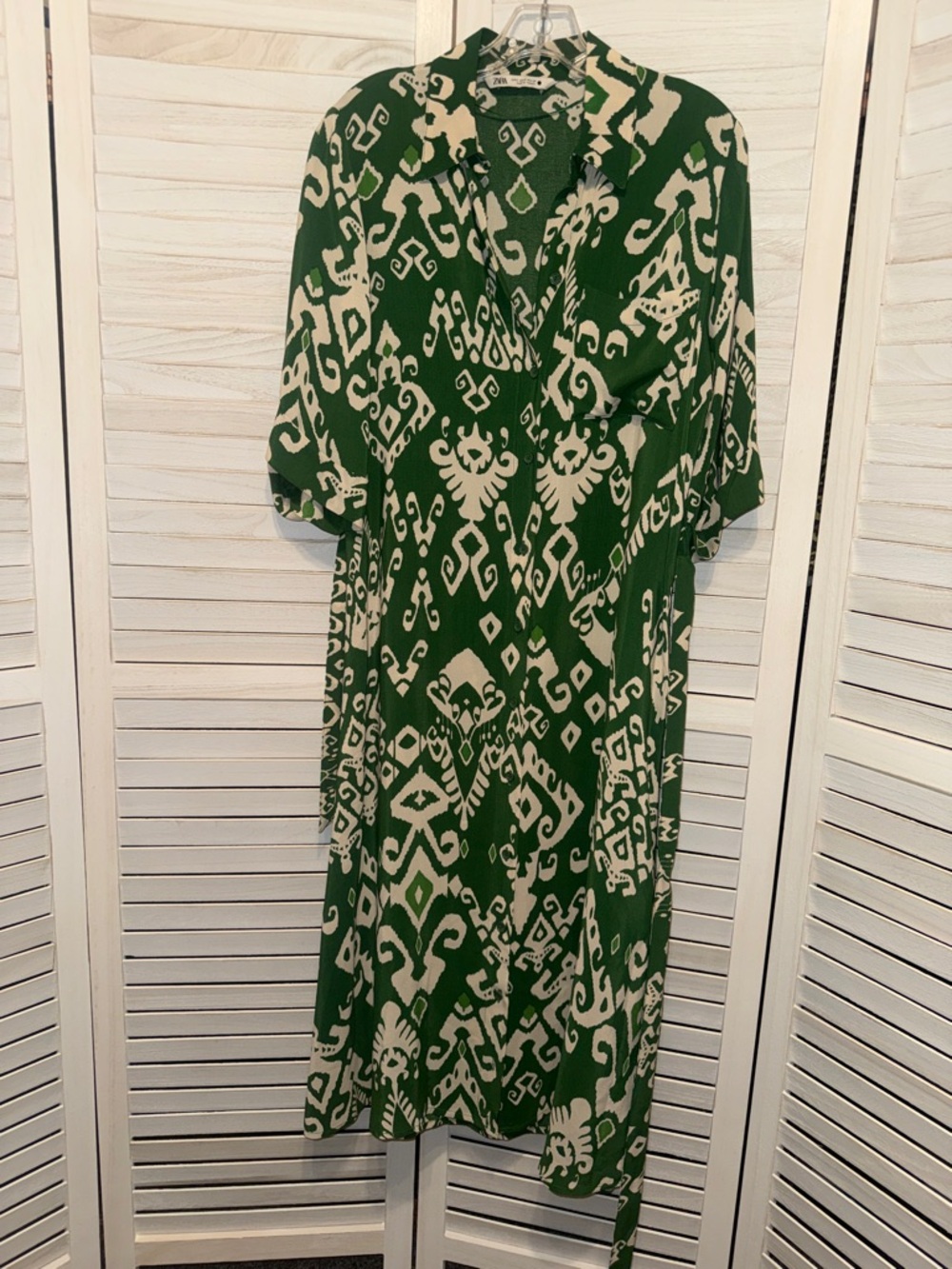 Zara Green and Cream Printed Midi Wrap Dress - Picture 6 of 8